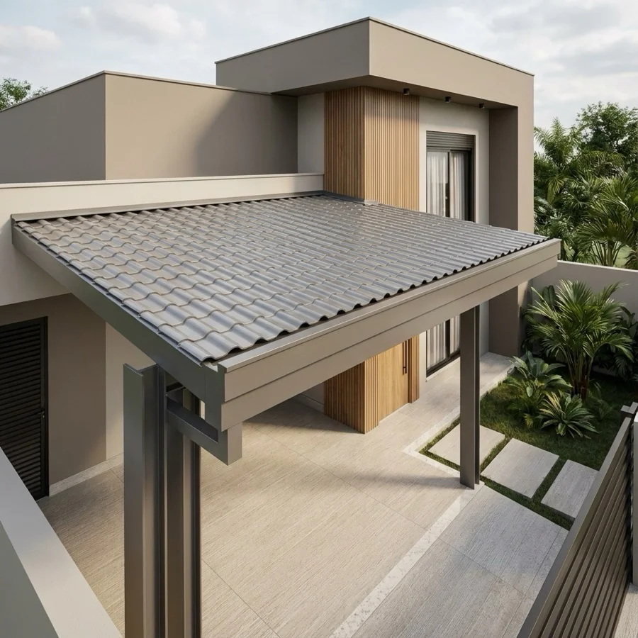 Cobertura de Telha Sanduíche instalada com isolamento térmico e estrutura reforçada para proteção externa.